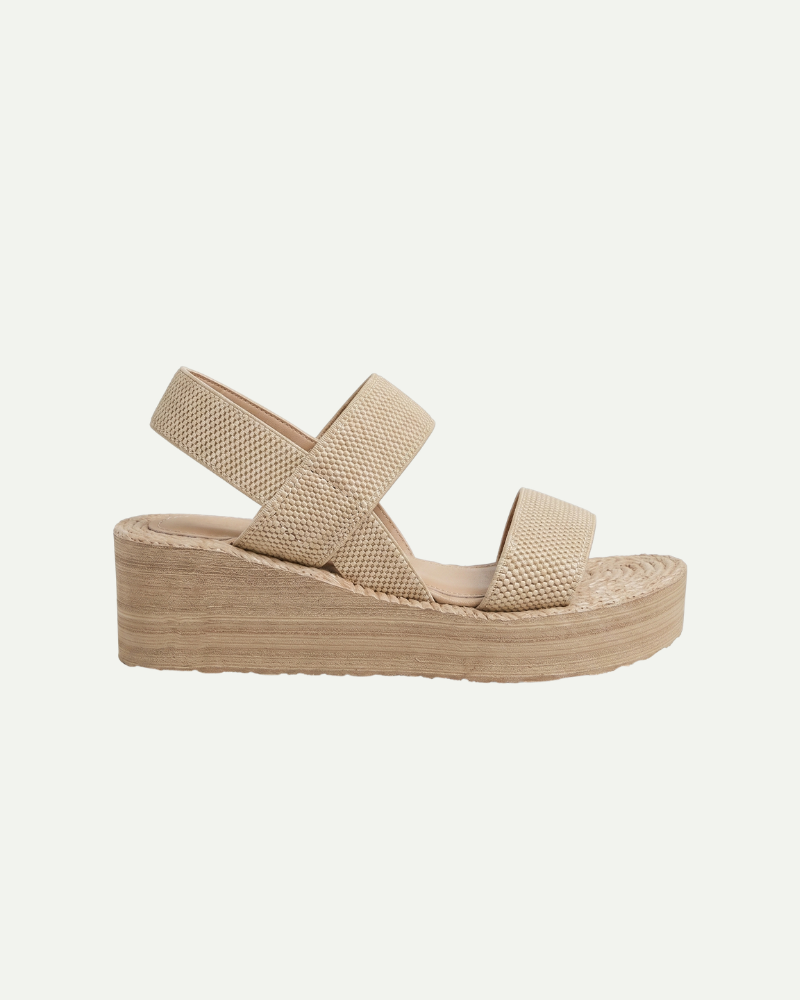 beige women wedge sandals platform minimalist slingback summer sandals product side view