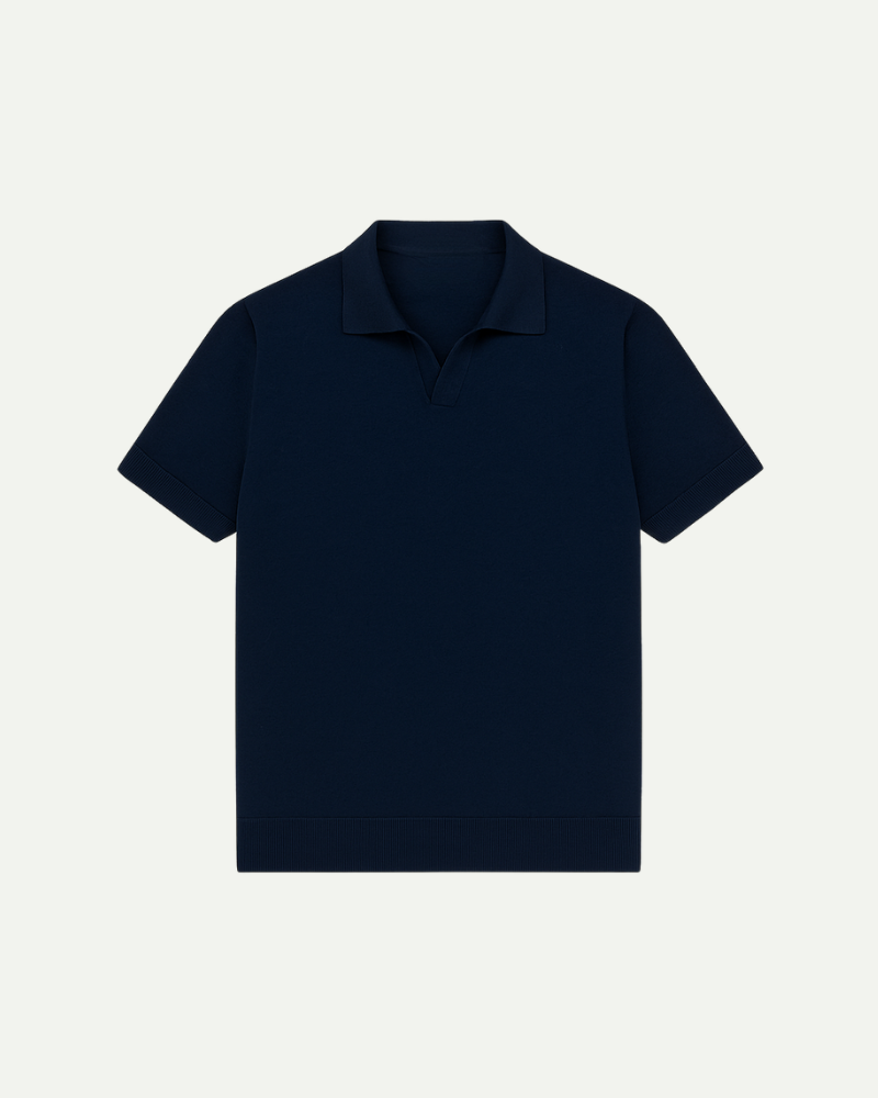 Men’s navy cotton blend polo shirt with short sleeves and classic collar by Aveloire