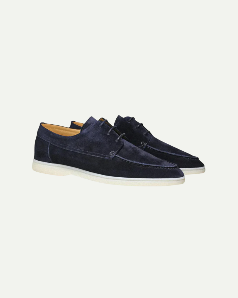 Men’s navy faux leather lace-up loafers with low-profile sole