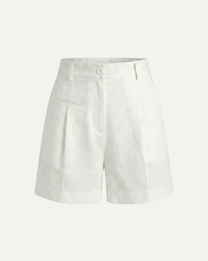 Women’s white high rise tailored shorts with clean straight leg silhouette