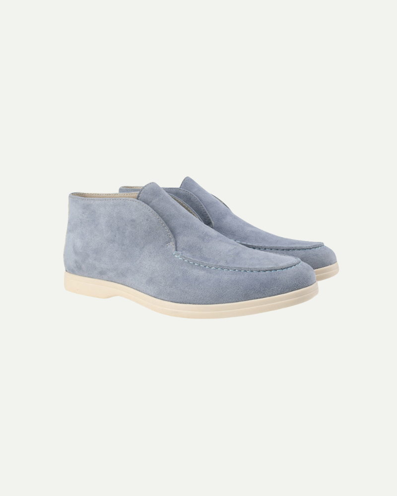 Men’s sky blue suede high-top slip-on loafers with minimalist design