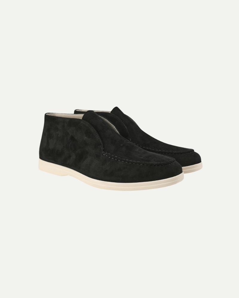 Men’s black suede high-top slip-on loafers with minimalist design
