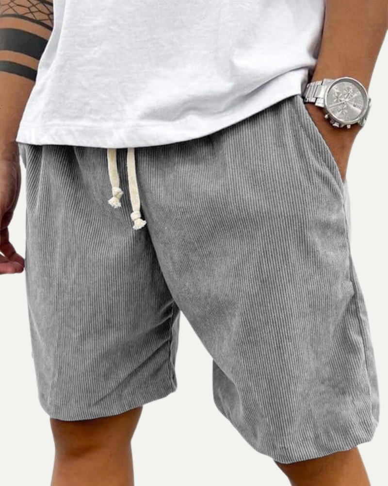 Gray corduroy shorts men elastic waist straight fit breathable summer shorts