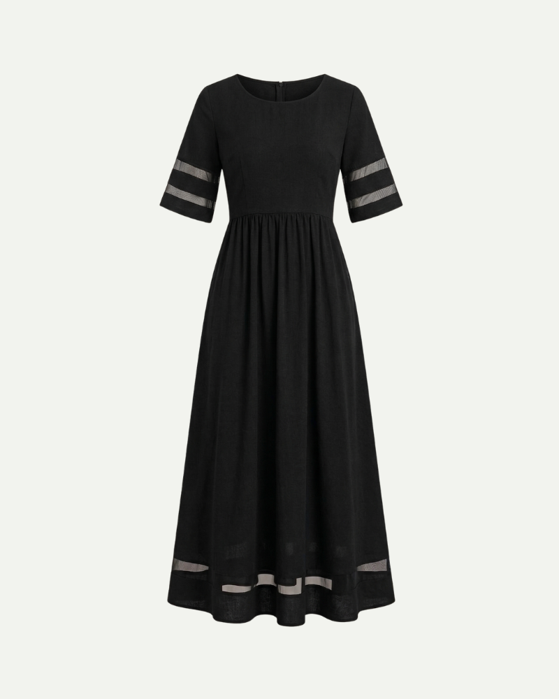 Black maxi dress women A line short sleeve flowing elegant summer dress