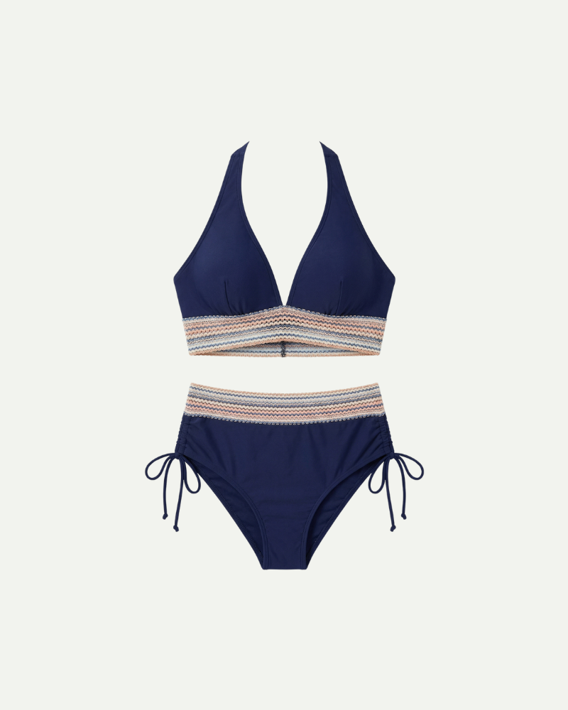 Navy high waisted bikini set women adjustable straps two piece swimwear