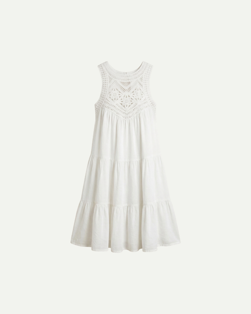 White lace halter dress women A line sleeveless tiered summer dress