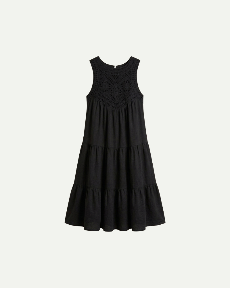 Black lace halter dress women A line sleeveless tiered summer dress