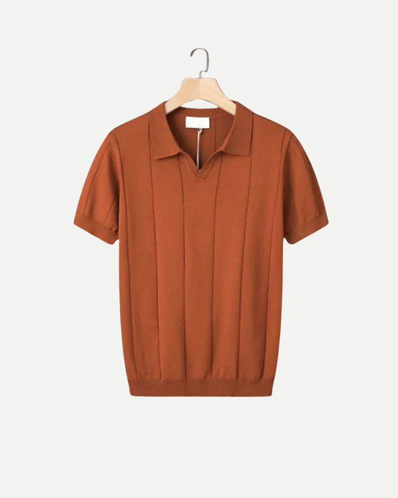 Rust ribbed knit polo shirt men short sleeve lightweight summer polo