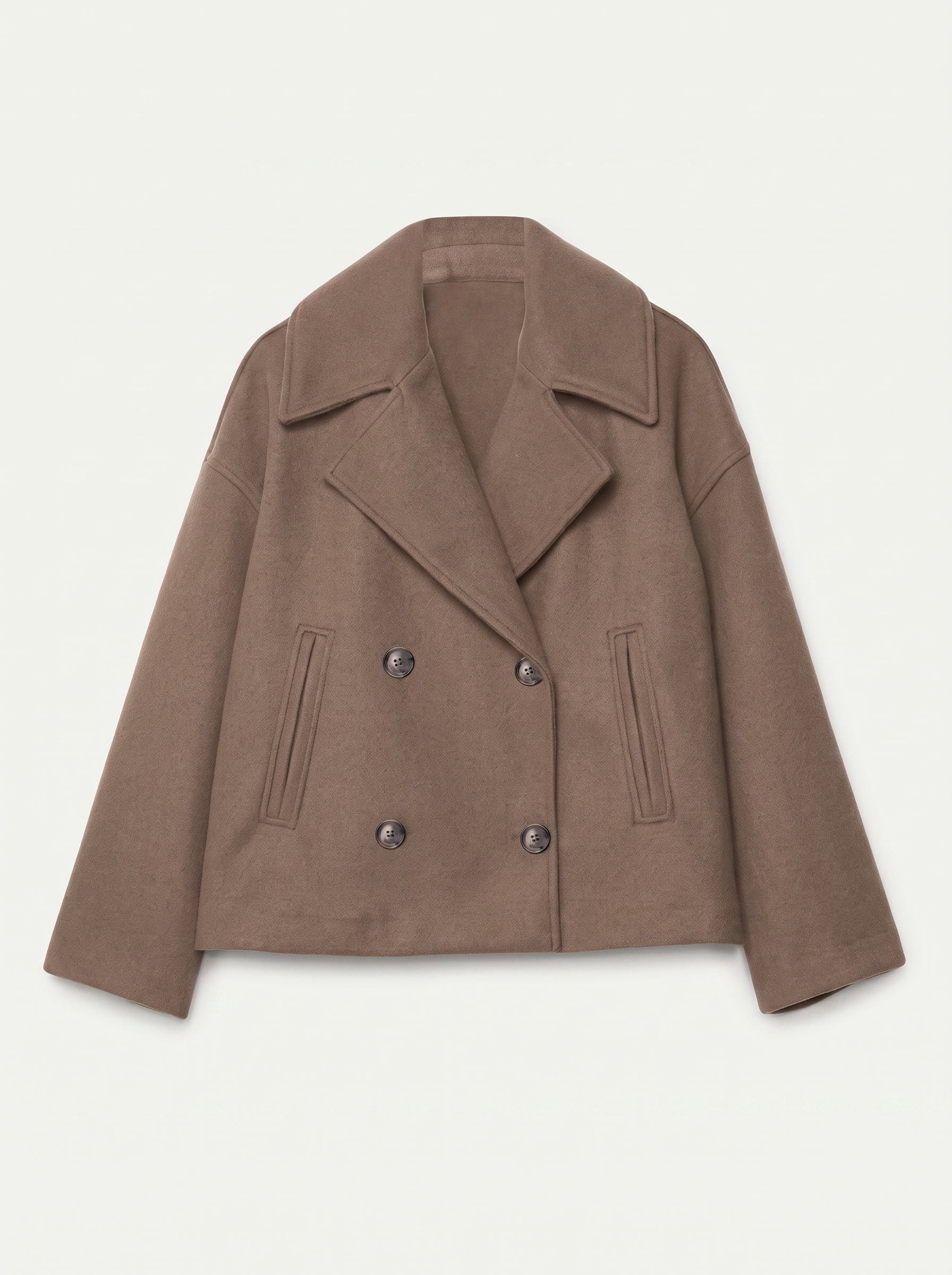 Camel cropped peacoat for women, flat lay — Aveloire