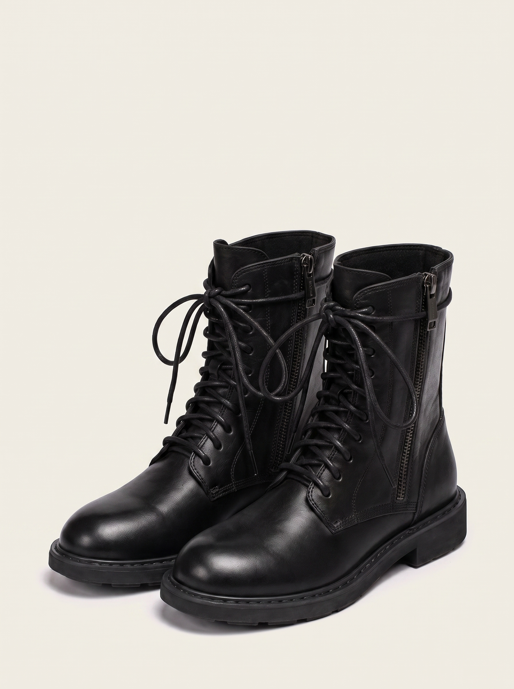Black lace-up combat ankle boots product photo — Noelle by Aveloire