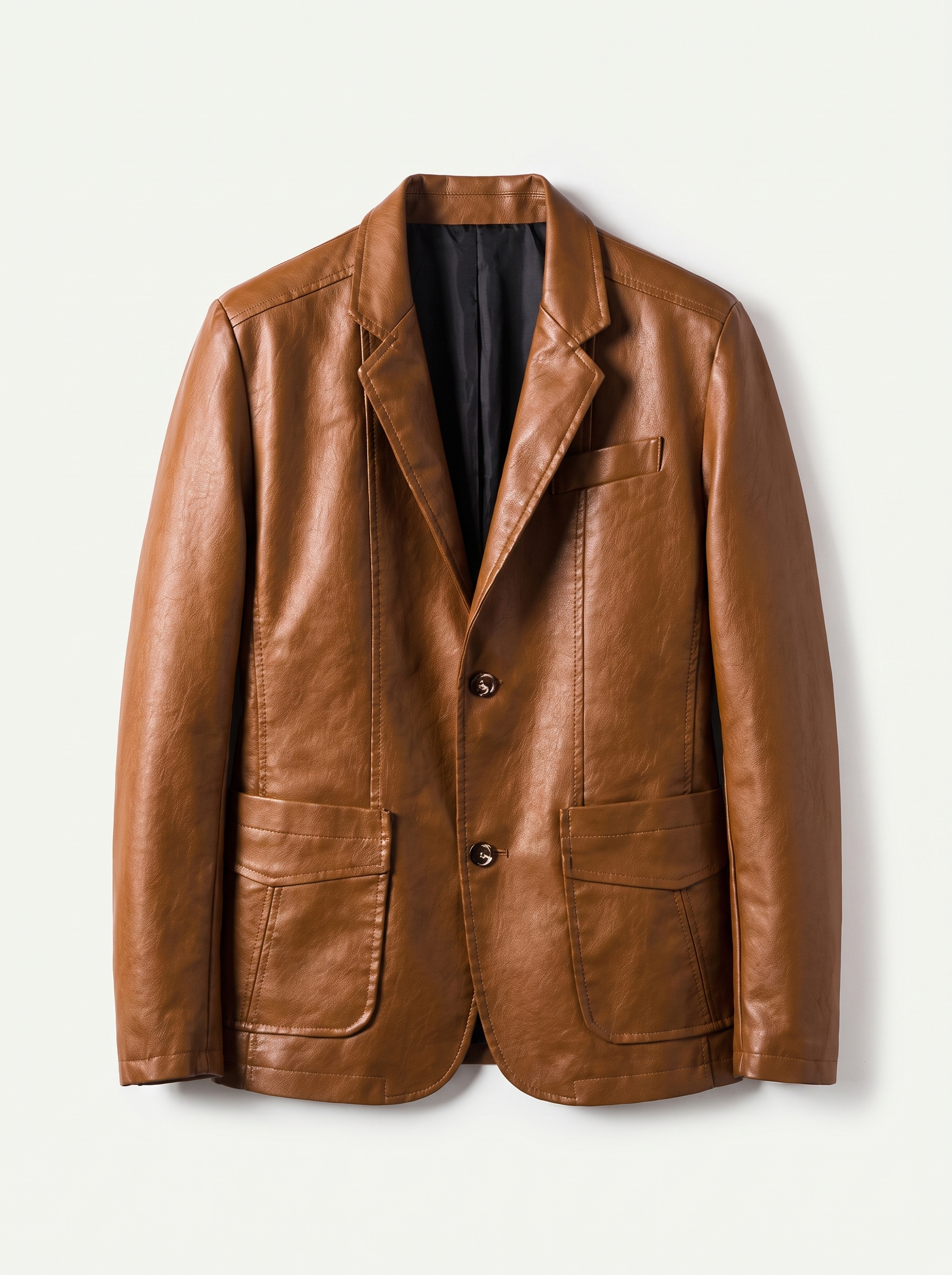 Cognac leather blazer jacket for men, flat lay — Aveloire