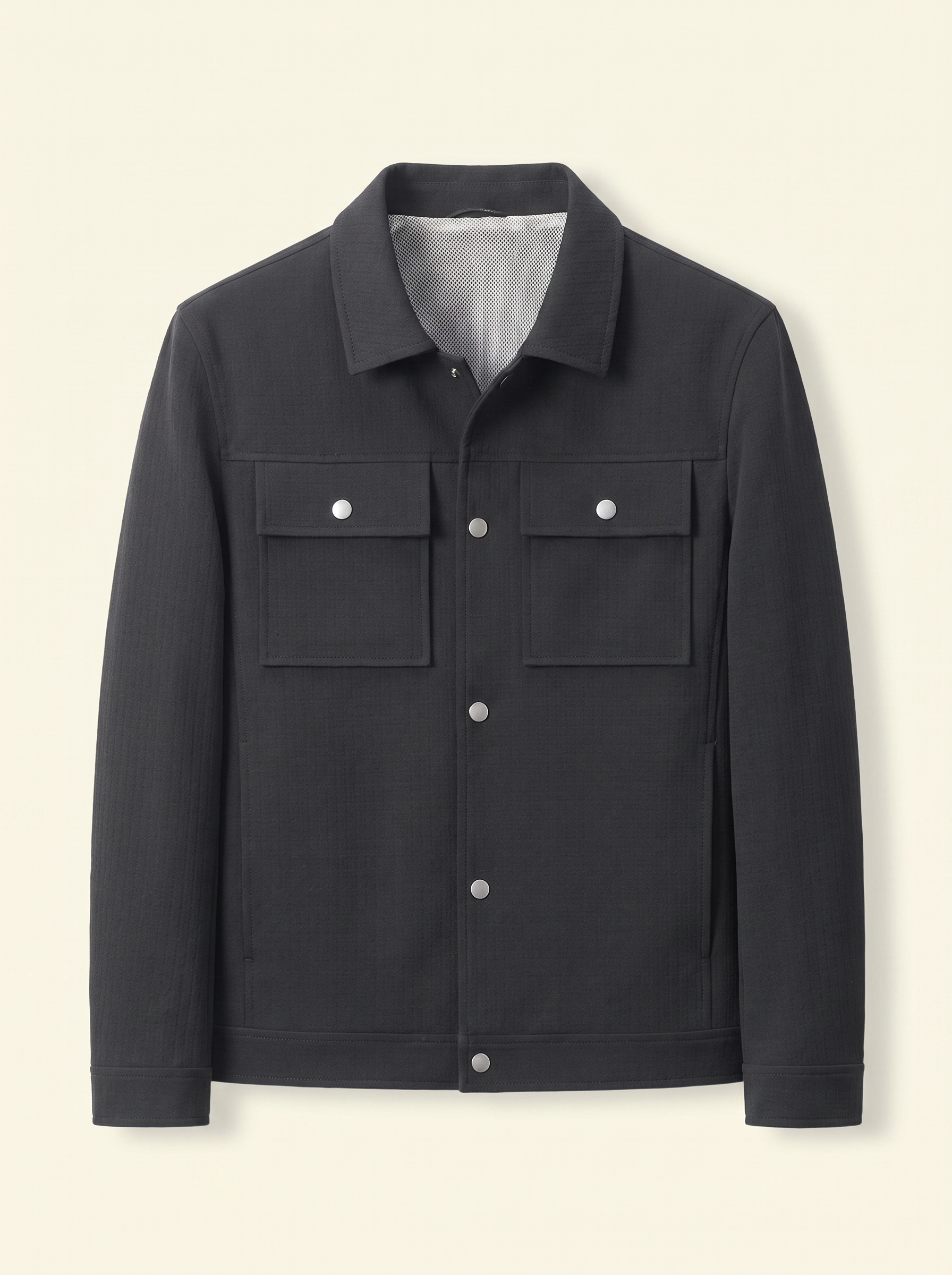 Black shirt jacket for men, flat lay — Aveloire
