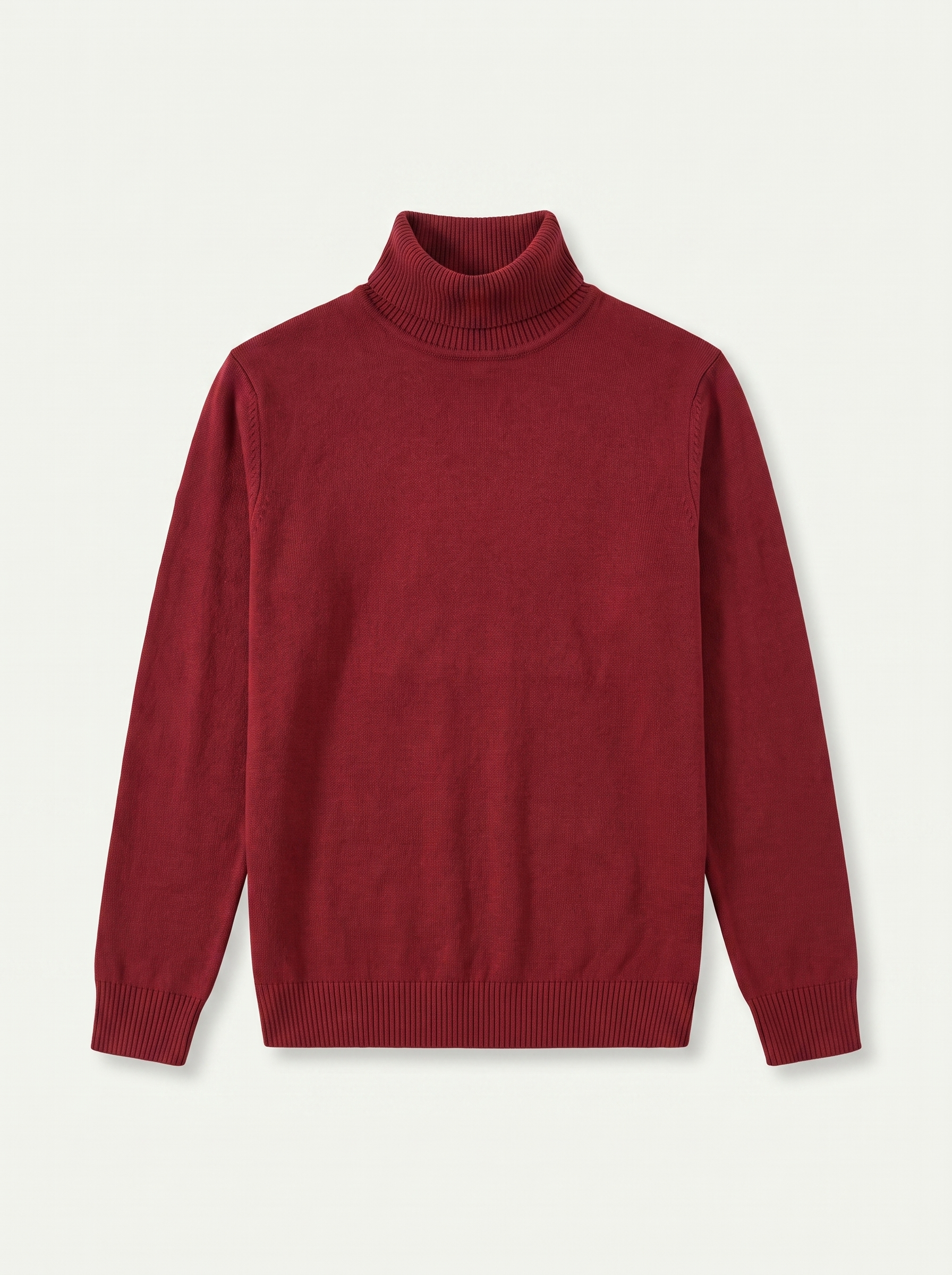 Red wool turtleneck sweater flat lay product photo — Aveloire