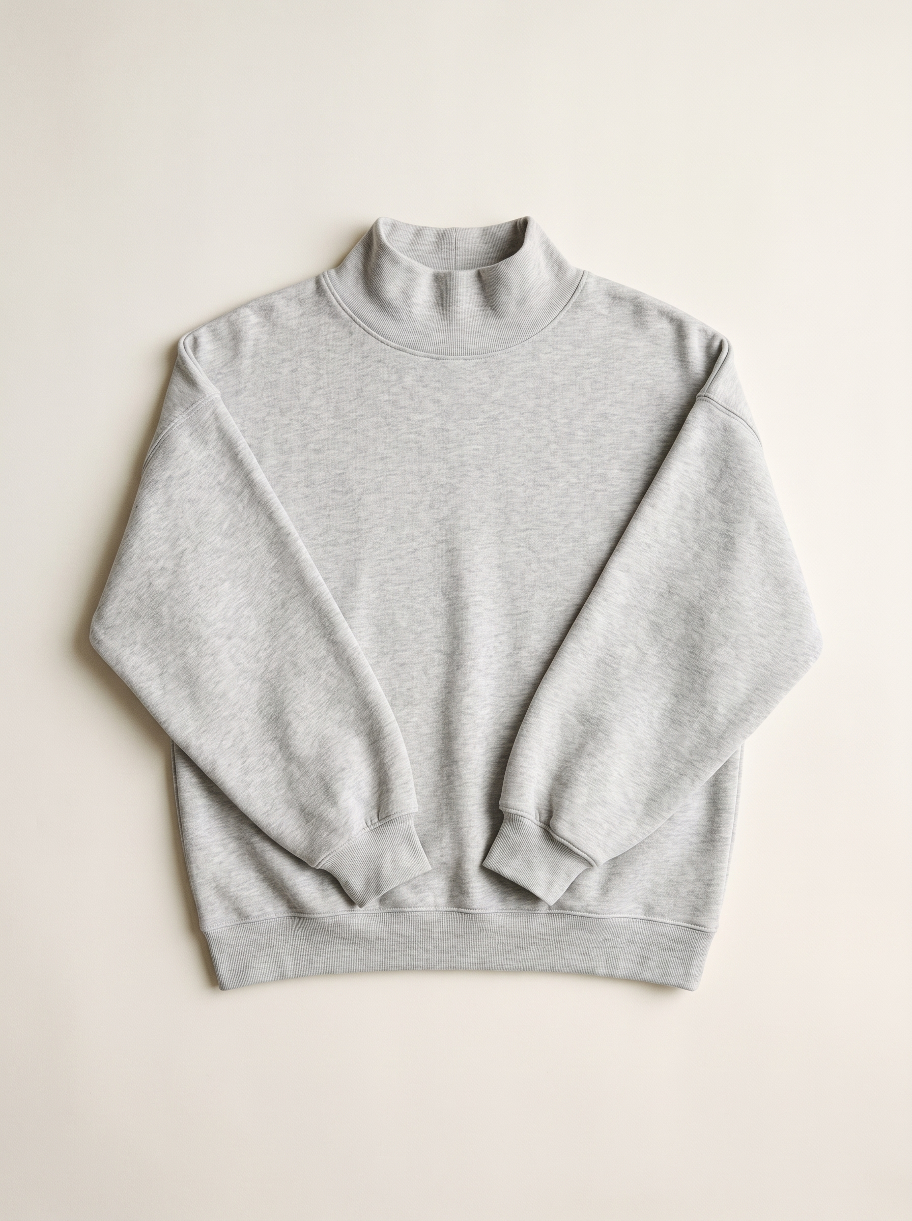 Light gray oversized turtleneck sweatshirt flat lay product photo — Aveloire