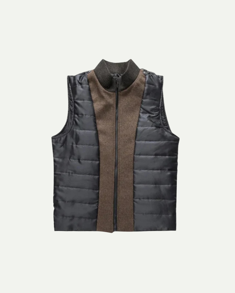 Removable quilted gilet liner from the stand collar overcoat for men, product shot — Aveloire