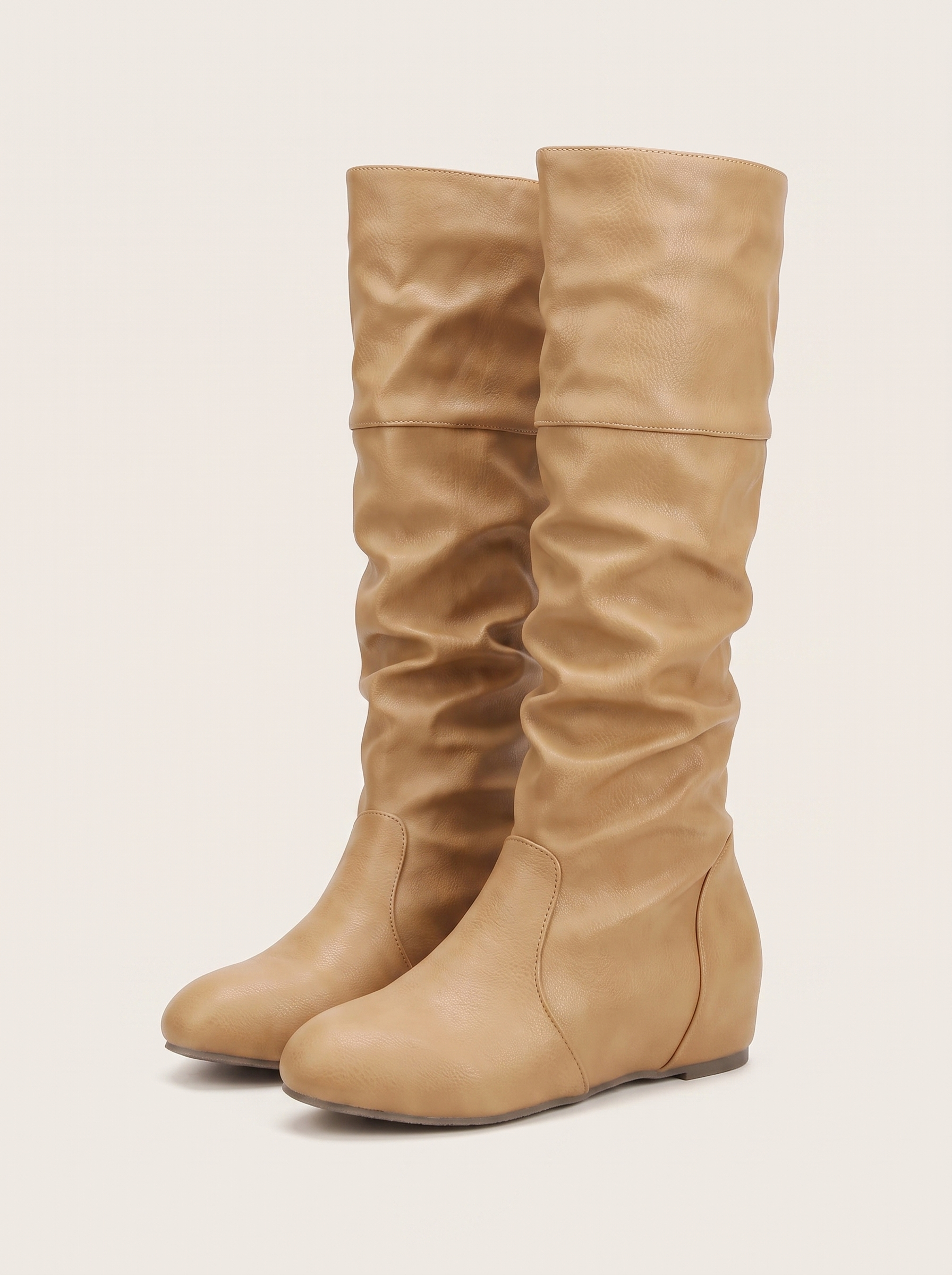 Camel knee high boots for women, product photo on a neutral background — Aveloire