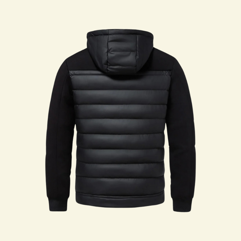 Black down puffer jacket for men, back product shot — Aveloire