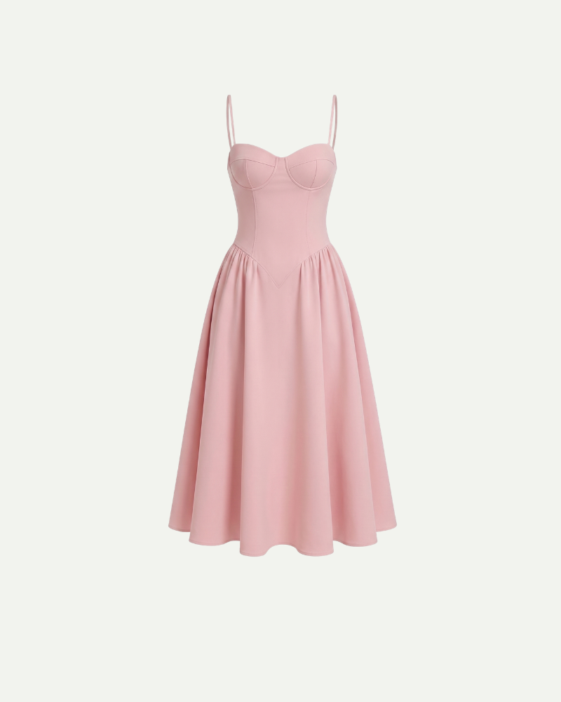 Pink bustier midi dress women spaghetti straps A-line product image front view
