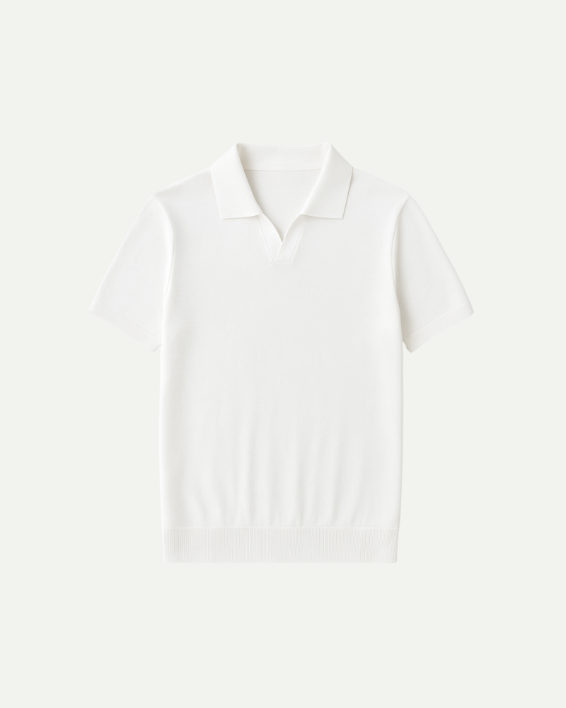 Men’s white cotton blend polo shirt with short sleeves and classic collar