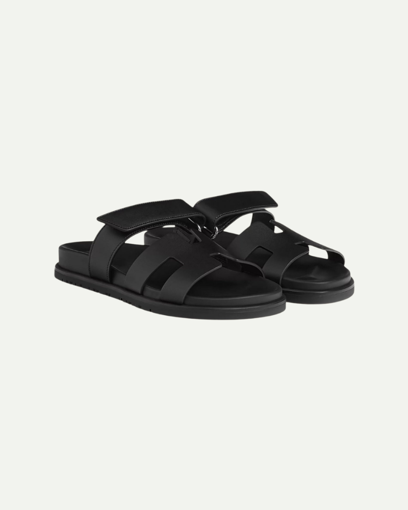 Black velcro strap slide sandals pair view