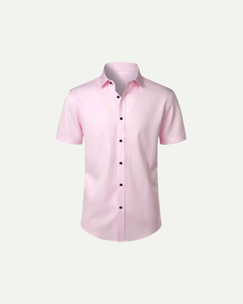 Men’s pink short sleeve button-up dress shirt with slim fit
