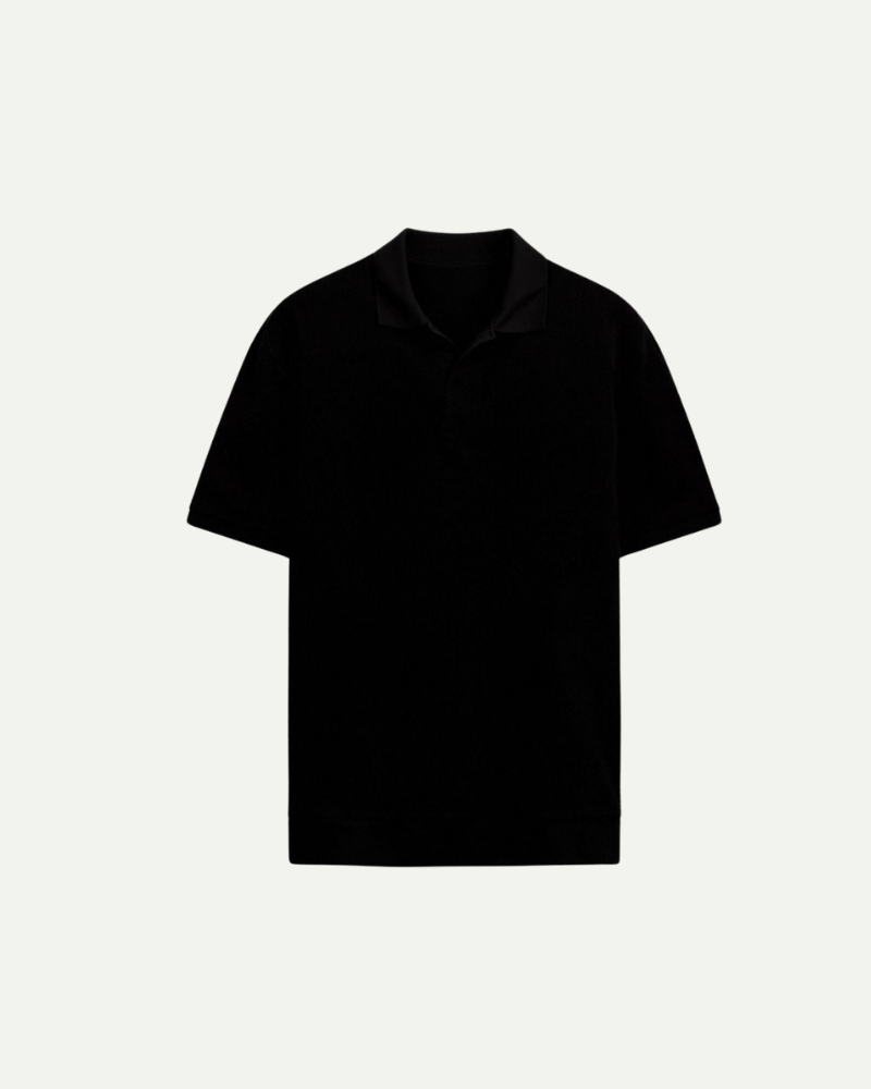 Men’s black slim fit knit polo shirt with seagull collar
