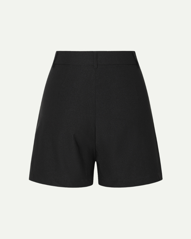 Women’s black high rise tailored shorts with clean structured silhouette by Aveloire