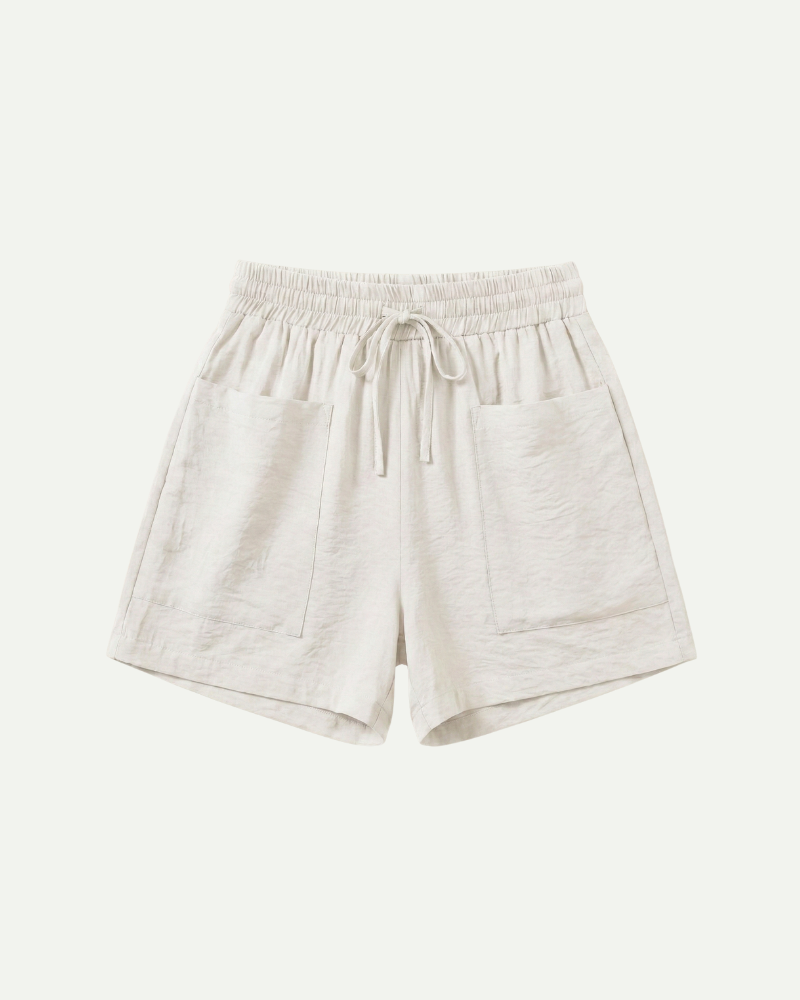 Women’s white hemp blend drawstring shorts with elastic waistband and relaxed fit