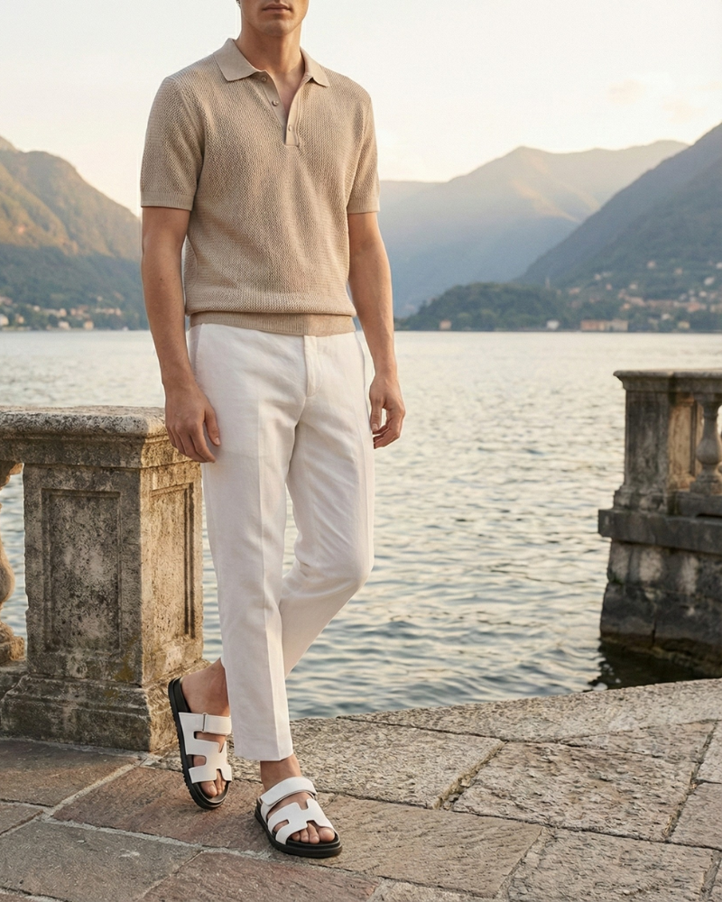 White velcro strap slide sandals styled with summer outfit