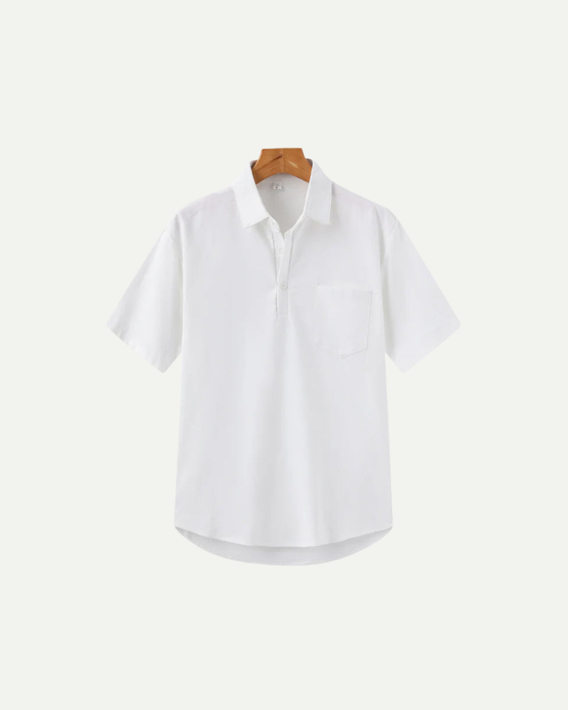 white Men's 100% Linen short sleeve Polo Shirt 