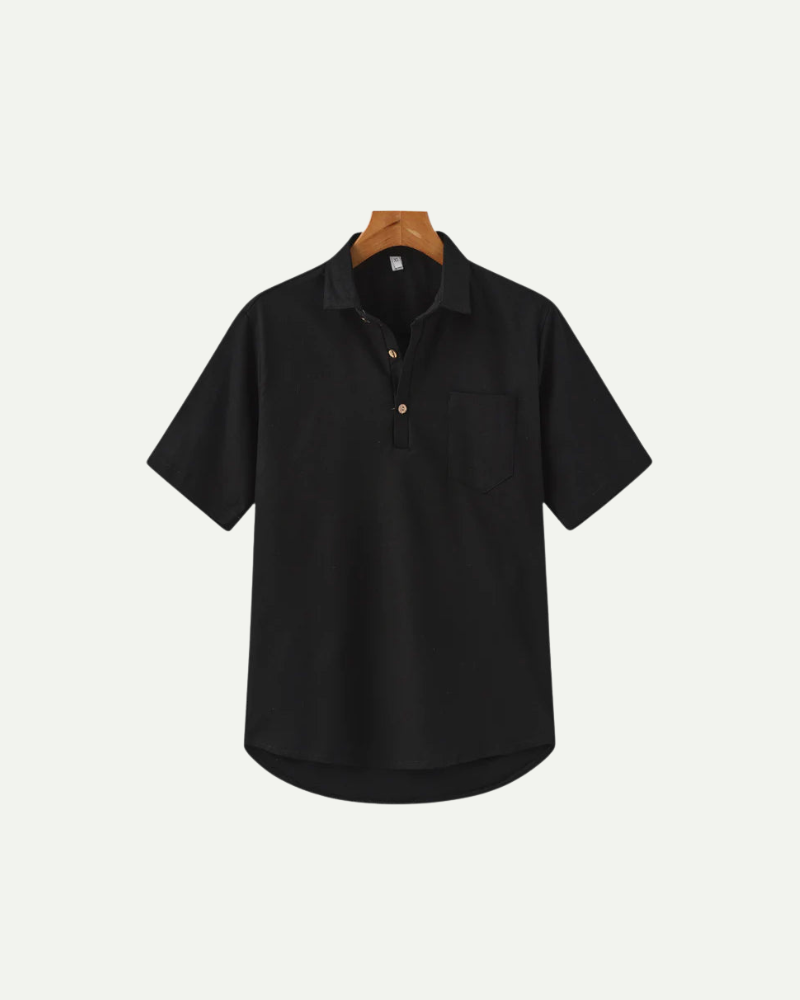 black Men's 100% Linen short sleeve Polo Shirt 