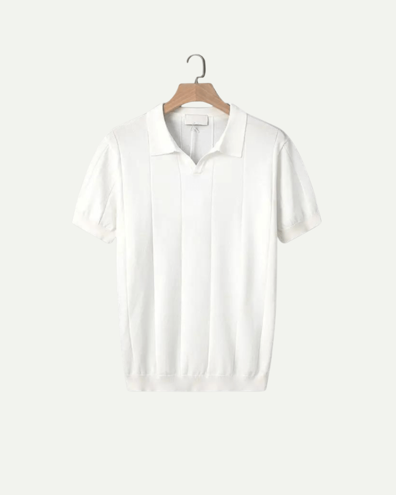 White ribbed knit polo shirt men short sleeve minimalist summer polo
