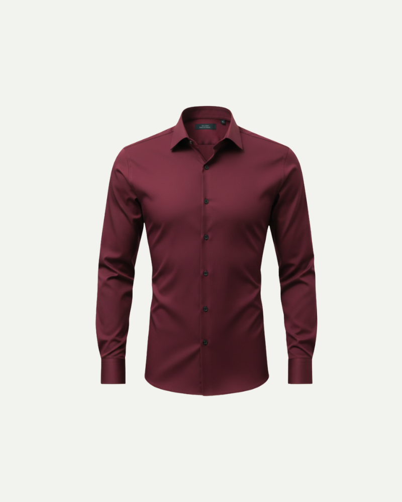 burgundy slim fit dress shirt men contrast button formal product shot front Lubomirske
