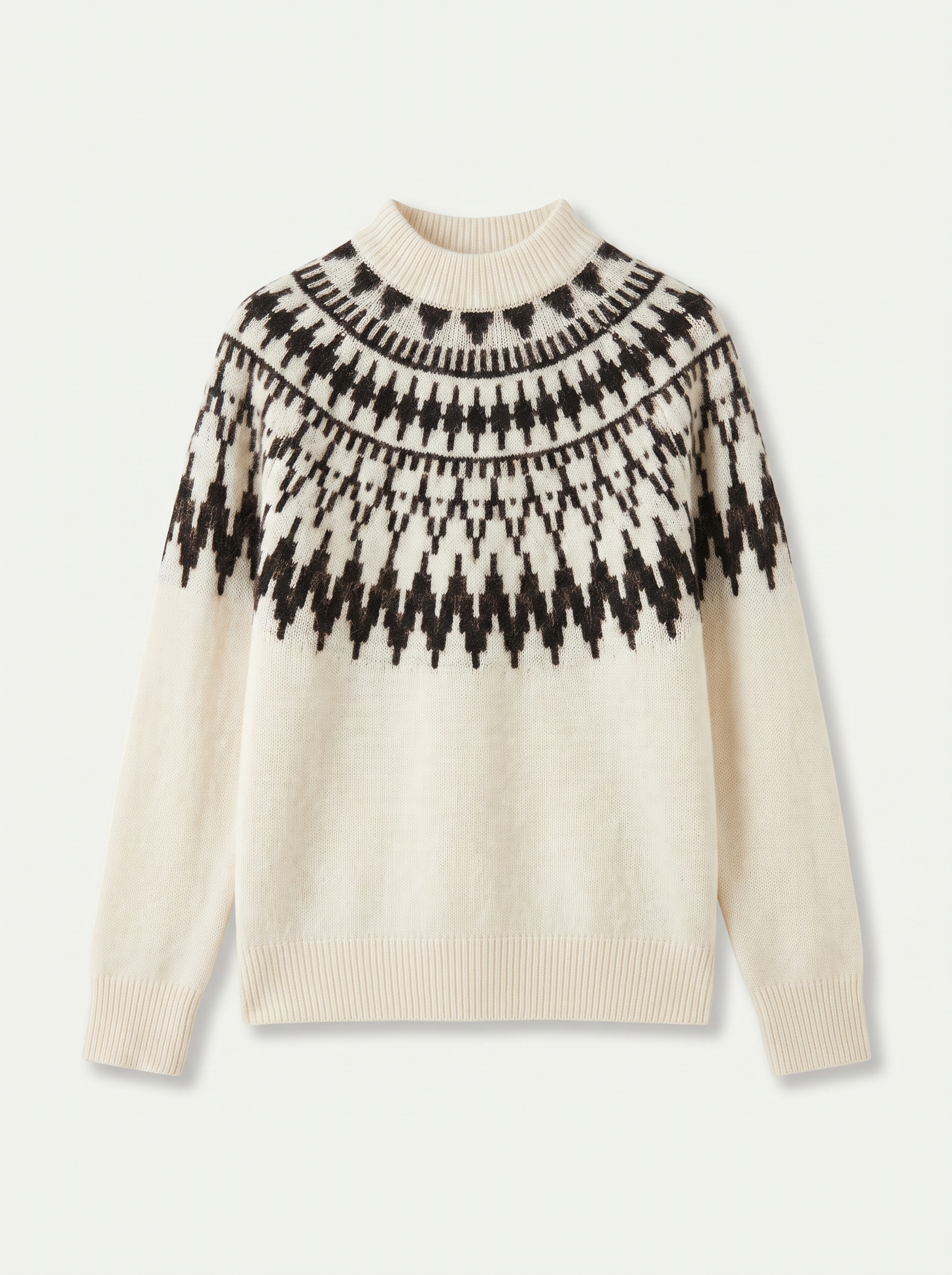 Cream Fair Isle mock-neck jumper flat lay product photo — Marceline by Aveloire
