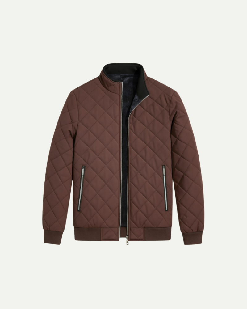 Cocoa brown fleece lined quilted jacket for men, product shot on a neutral background — Aveloire