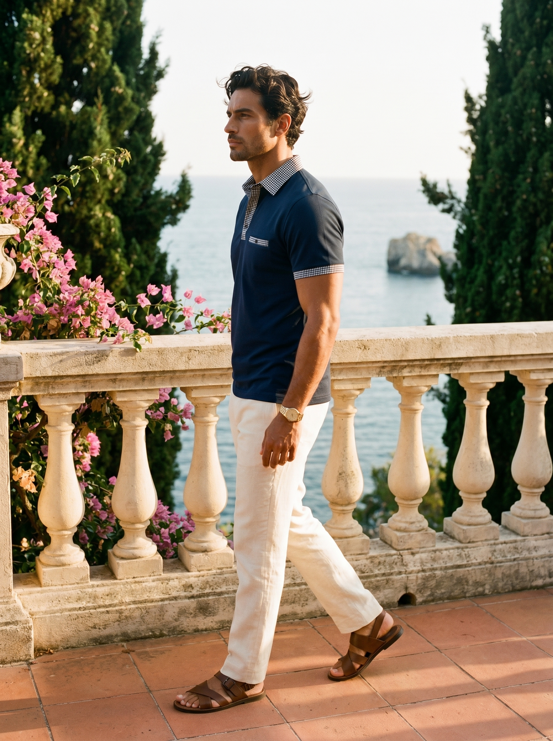 Aveloire Auguste Contrast-Trim Polo in Midnight Navy — side profile